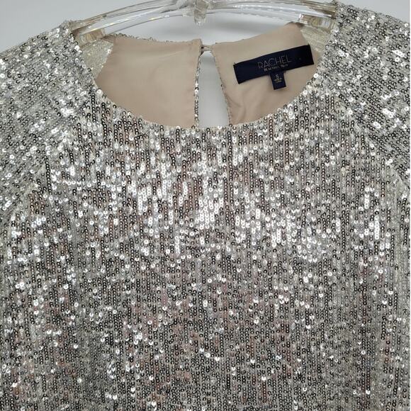 Rachel Roy Silver Sequin Raglan Flutter Sleeve Cape Blouse - Picture 6 of 13